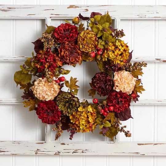 22" Autumn Hydrangea & Peony Wreath
